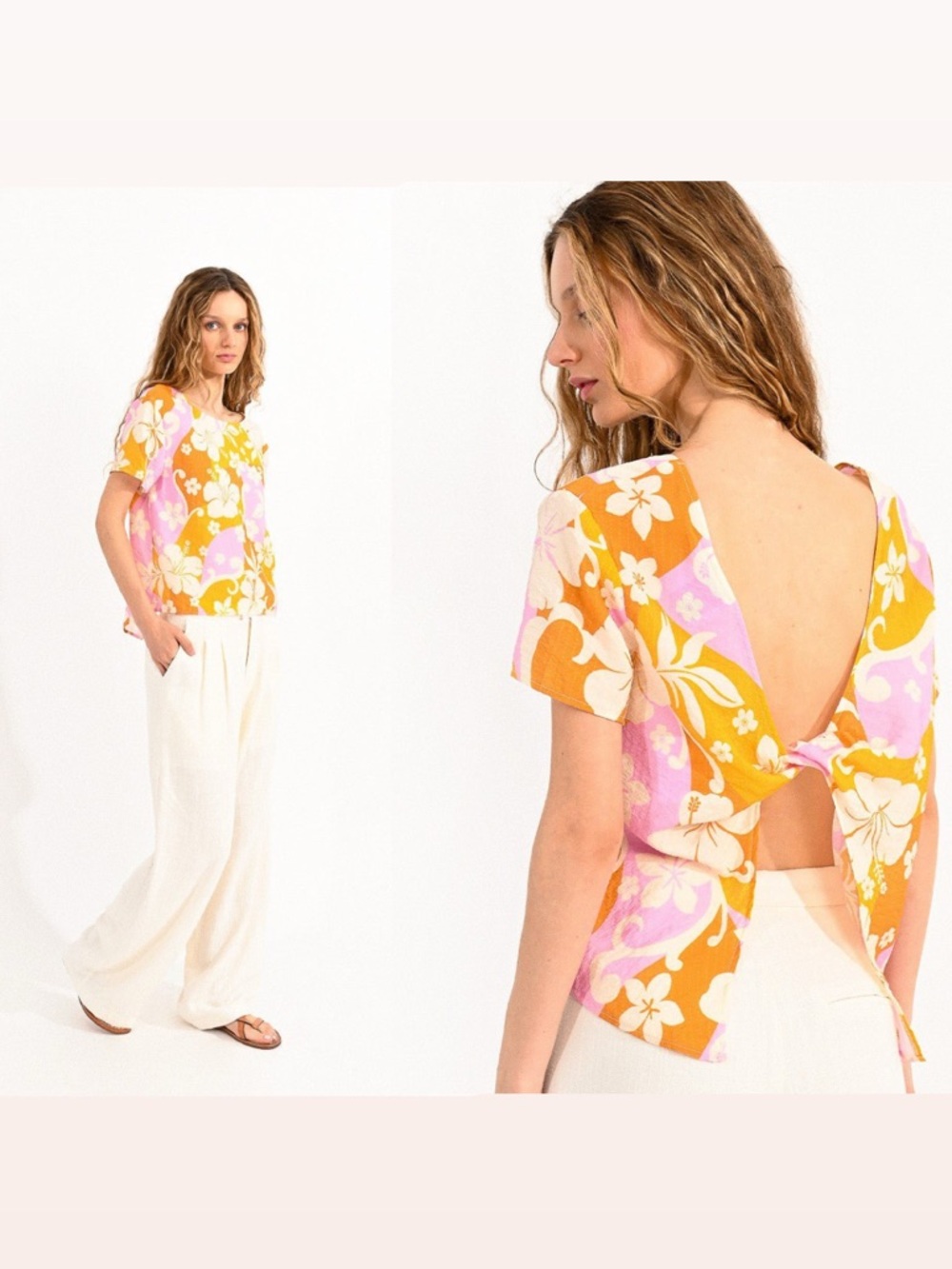 Lili Sidonio by Molly Bracken Tropical Twist Back Large Blouse Barbran hibiscus